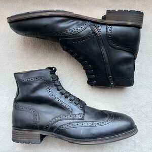 Blake‎ McKay Black Leather Wingtip Ankle Boot Men 10.5 Classic Side Zip Lace Up